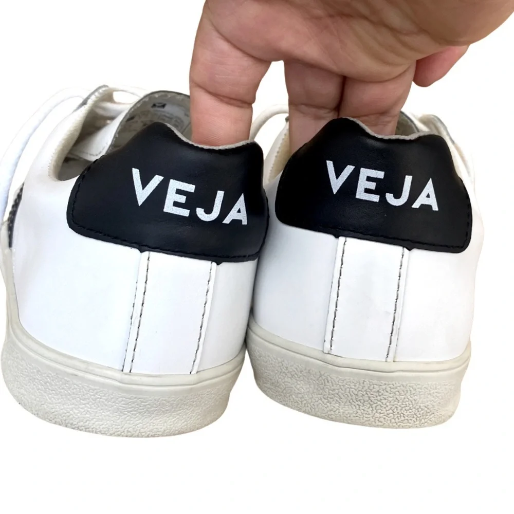 Veja White Leather Sneakers with Black V Accents